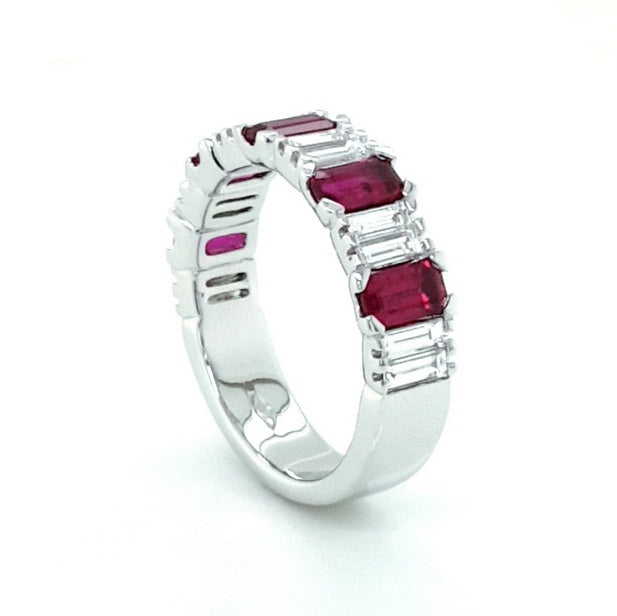 Valentines - Alternating Ruby and Diamond Half Band