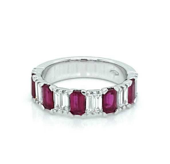 Valentines - Alternating Ruby and Diamond Half Band