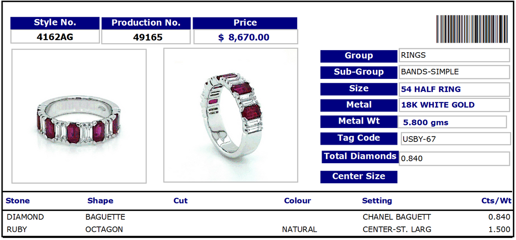 Valentines - Alternating Ruby and Diamond Half Band