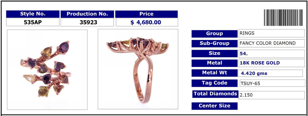 Coral with Fancy Color Diamonds Ring