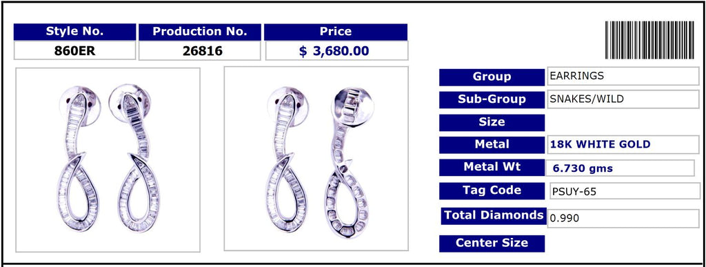 Classic Baguette Snake Earrings