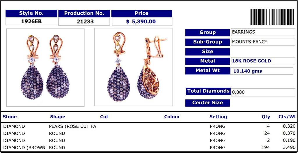 Cocktail Brown Diamond Earrings 1926RB21233