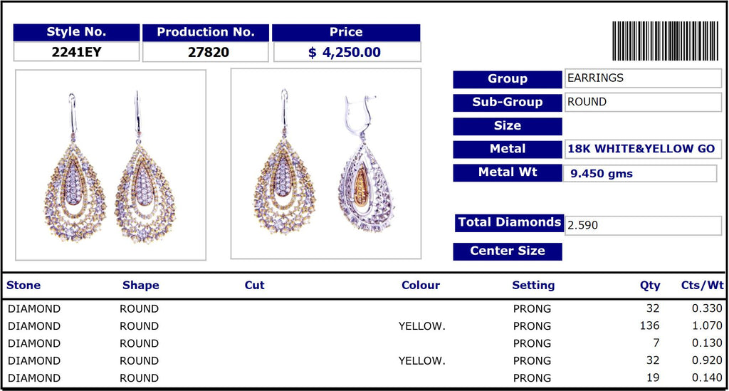 Combo of White & Yellow Diamond Party Earrings 2241EY27820