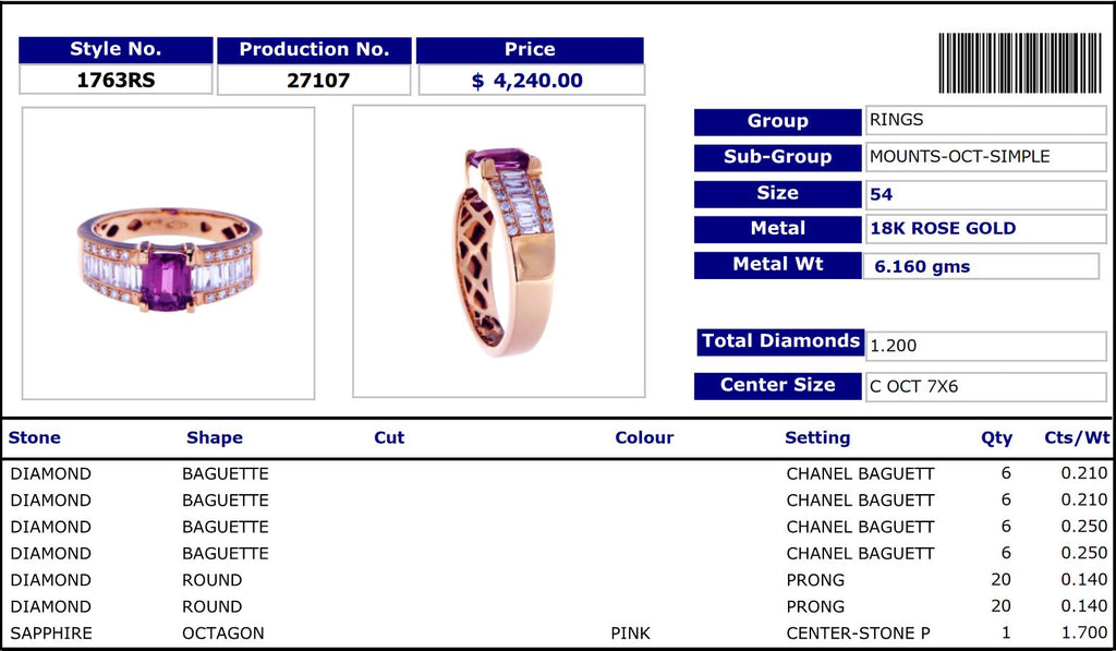 Pink Sapphire Ring 1763RS27107