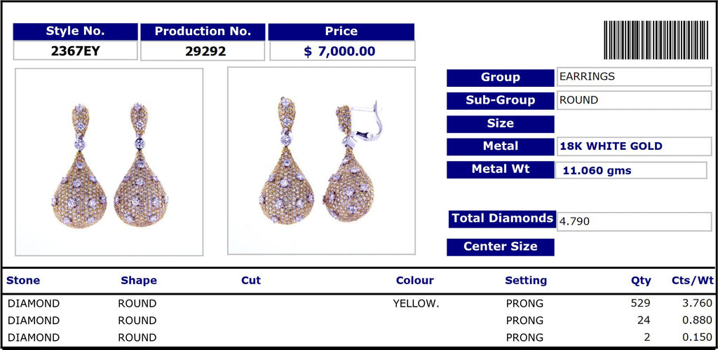 Classic Yellow Diamond Party Time Earring 2367EY29292