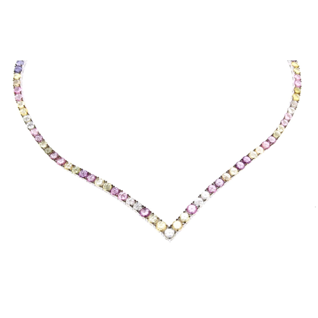 Multi Color V-shape Sapphire Necklace 336NS29753