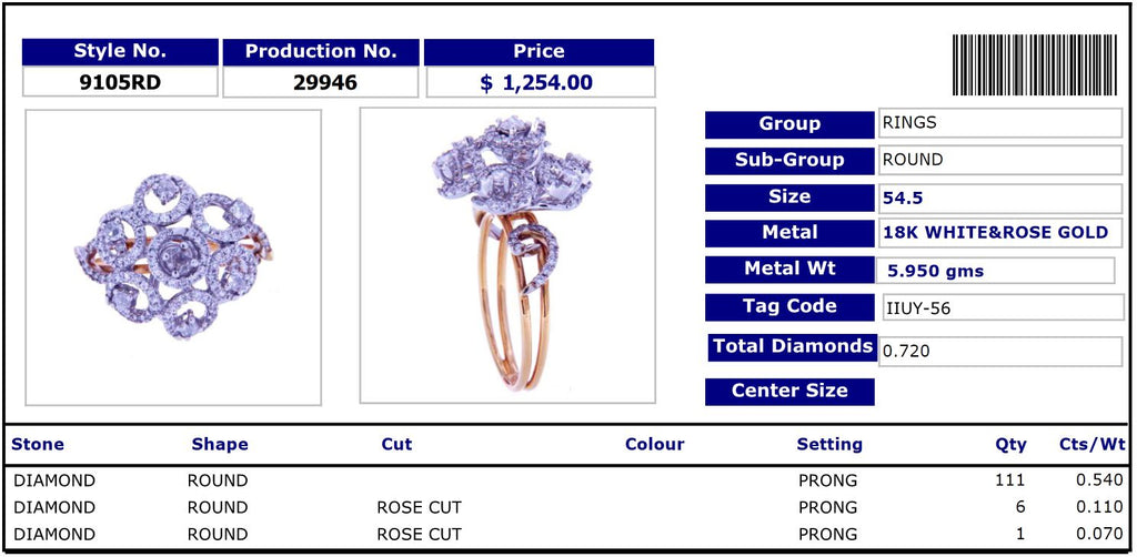 Floral Round White & Rose Gold Diamond Ring 9105RD29946